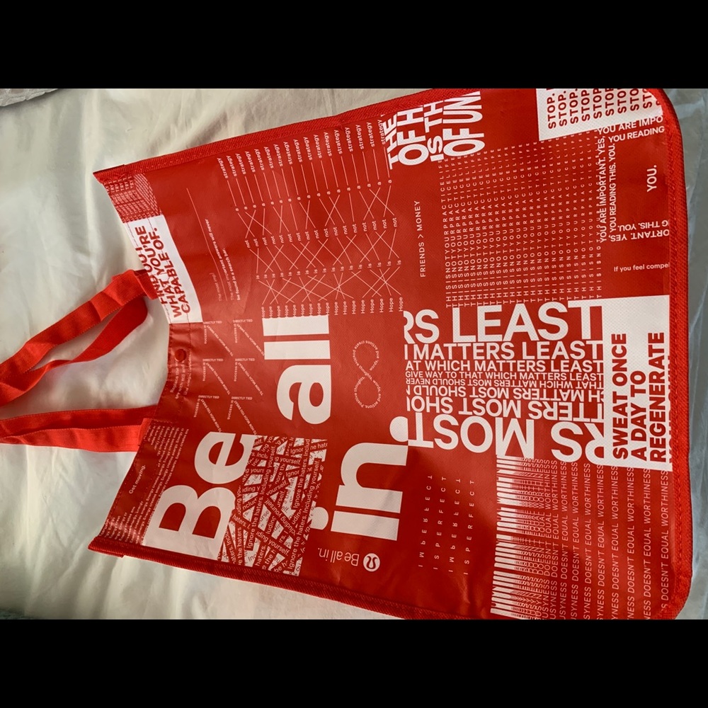 New Lululemon Reusable Shopping Gift Bag Lunch Tote BE ALL IN Large Red